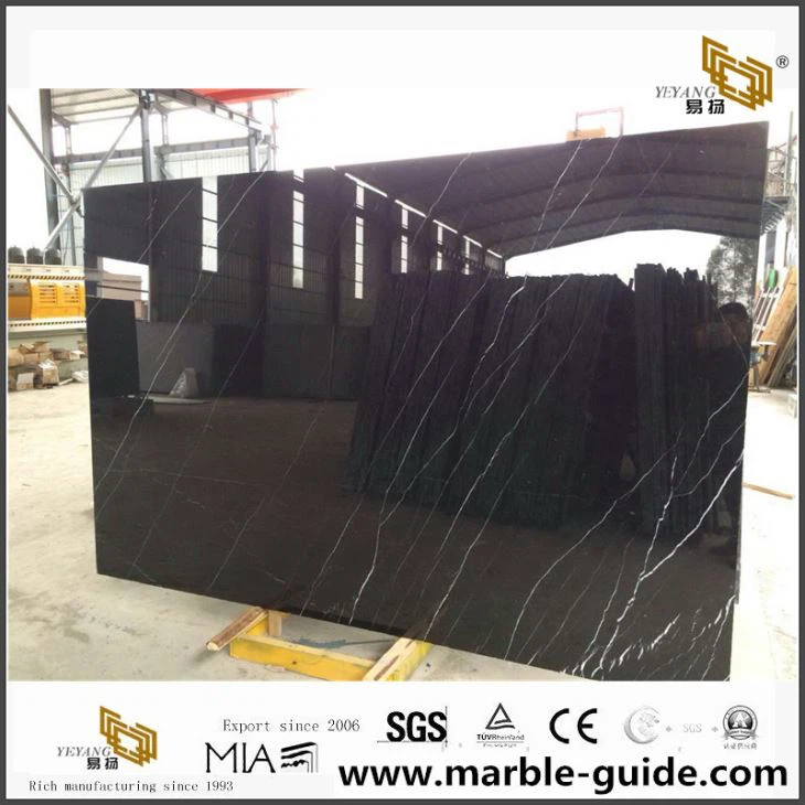 Китайски Nero Marquina мрамор полирани плочи, плочки за дома декорация