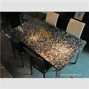 Черен мрамор с миди за трапезарна маса